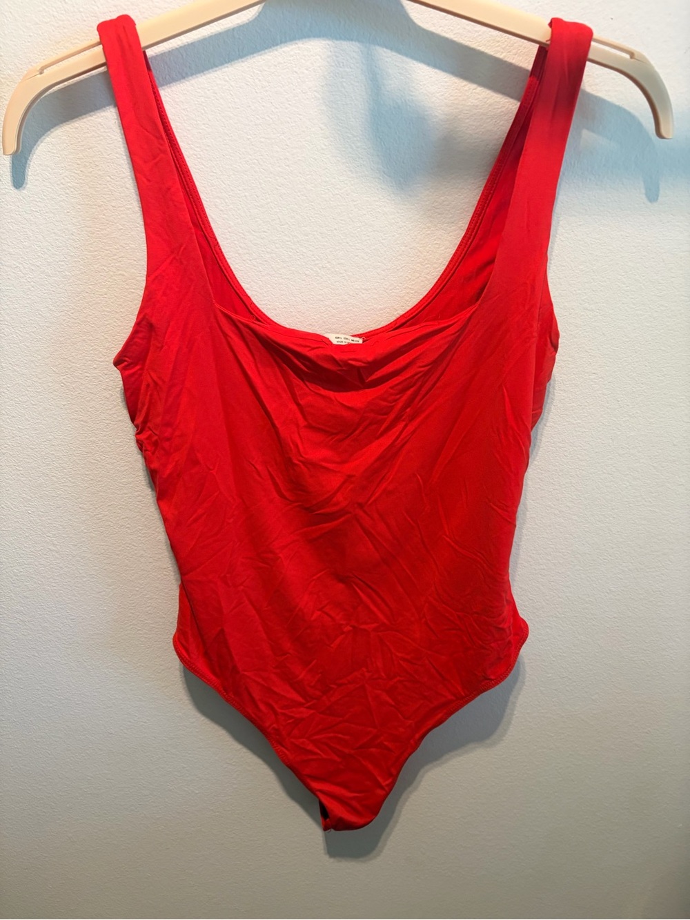 Bershka Red Scoop-Back Stretch Bodysuit with Wide Straps